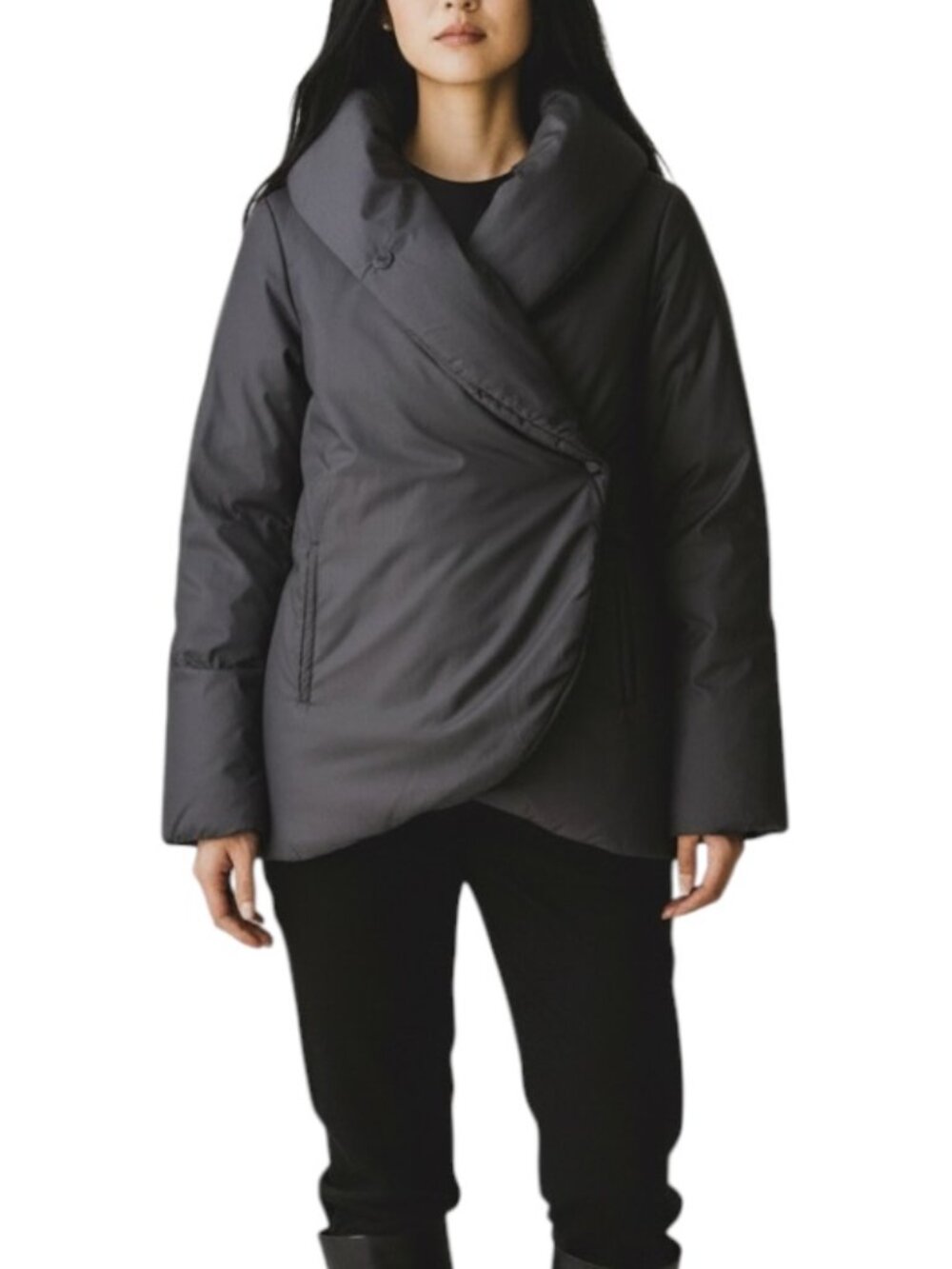 DKNY Black Asymmetrical Duvet Wrap Pillow Collar Puffer Jacket M